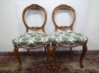 Antique Pair of Mid Victorian Carved Walnut Dining Chairs