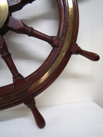 Antique Teak and Brass Ships Wheel 