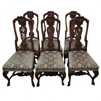 :SALE: Set of 6 Exhibition Quality Carved Walnut Dining Chairs