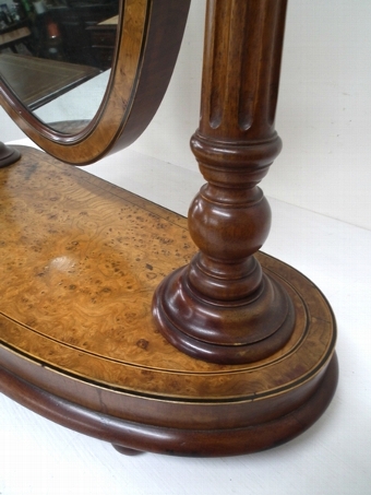 Antique Victorian Burr Elm Oval Toilet Mirror