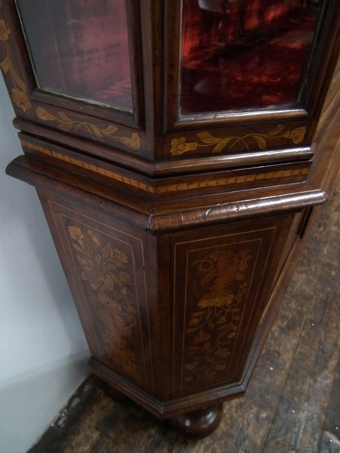 Antique Dutch Walnut Marquetry Display Cabinet