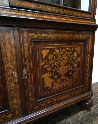 Antique Dutch Walnut Marquetry Display Cabinet