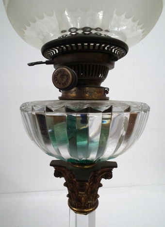 Antique Mid Victorian Glass and Brass Oil Lamp