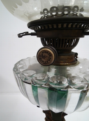 Antique Mid Victorian Glass and Brass Oil Lamp