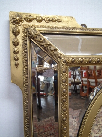 Antique Late Victorian Carved and Gilded Cushion Mirror
