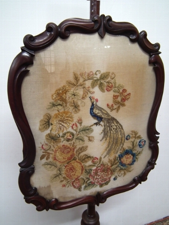 Antique Mid Victorian Embroidered Fire Screen