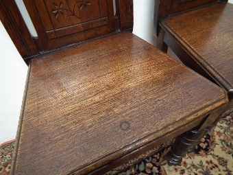 Antique Pair of Late Victorian Oak Hall Chairs