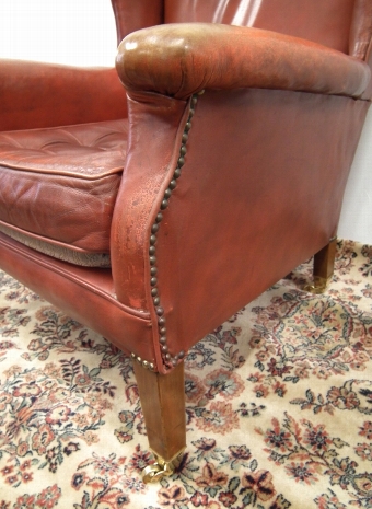 Antique Shabby Chic Leather Wing Armchair