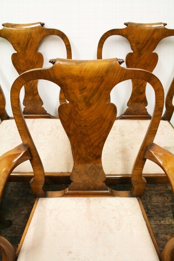 Antique Set of 7 George II Style Walnut Dining Chairs
