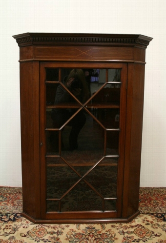 Antique George III Style Mahogany Inlaid Corner Cabinet