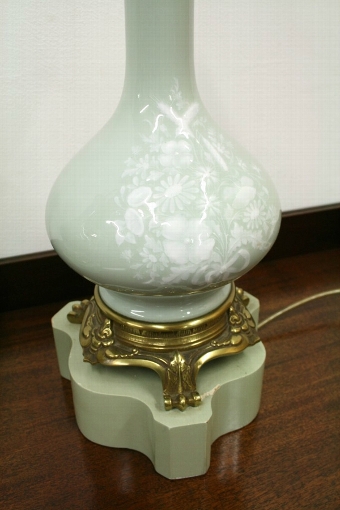 Antique Pair of Celadon Lamps