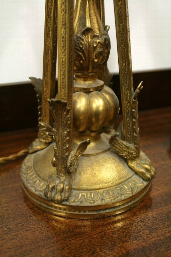 Antique Pair of Regency Style Cast Brass Lamps