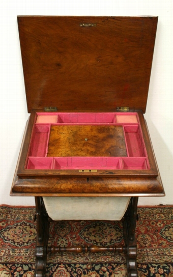 Antique Mid Victorian Burr Walnut Workbox