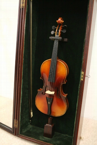 Antique Mahogany Display Case and Violin