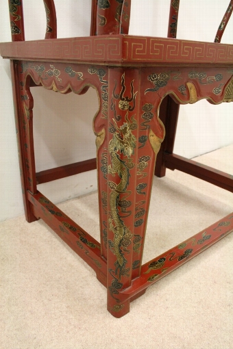Antique Chinese Red Lacquered Armchair