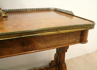 Antique Mid Victorian Burr Walnut Library Table