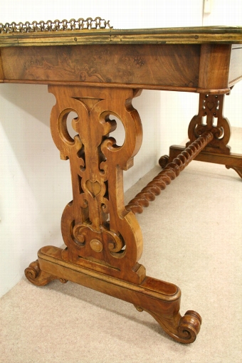 Antique Mid Victorian Burr Walnut Library Table
