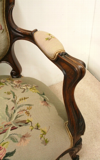 Antique Pair of Mid Victorian Carved Walnut Armchairs