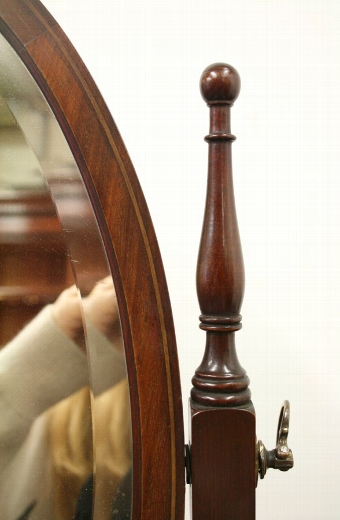 Antique Mahogany Inlaid Oval Toilet Mirror
