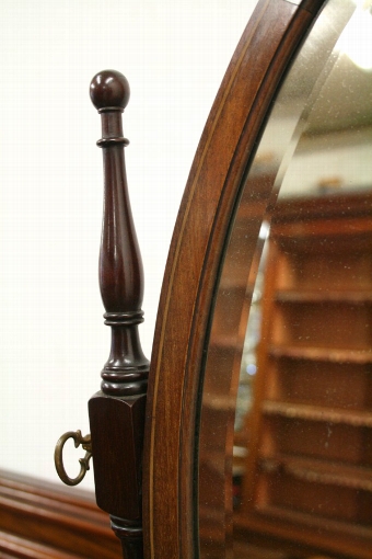 Antique Mahogany Inlaid Oval Toilet Mirror