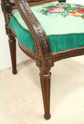 Antique Louis XVI Style Carved Walnut Armchair