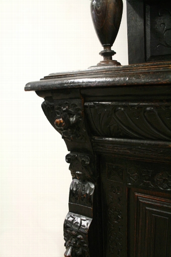 Antique Continental Carved Oak Cabinet Bookcase
