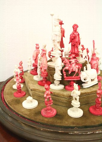 Antique Carved Ivory Chess Set