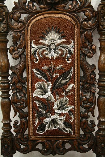 Antique Late Victorian Carved Oak Hall Chair
