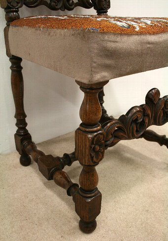 Antique Late Victorian Carved Oak Hall Chair