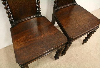 Antique Pair of Early Victorian Oak Hall Chairs
