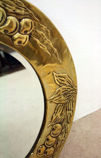 Antique Art Nouveau Circular Brass Mirror