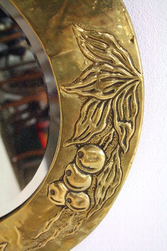Antique Art Nouveau Circular Brass Mirror
