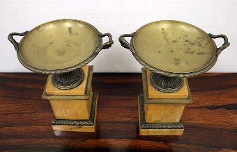 Antique Pair of Grand Tour Bronze and Sienna Marble Tazza