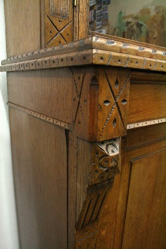 Antique Late Victorian Carved Oak Cabinet Bookcase