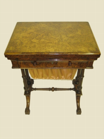 Antique Mid Victorian Burr Walnut Games Table/Workbox
