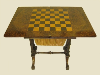 Antique Mid Victorian Burr Walnut Games Table/Workbox