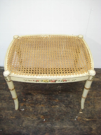 Antique Bergere and Painted Faux Bamboo Stool