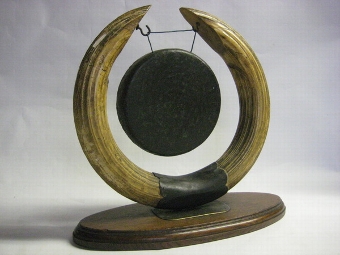 Antique Tabletop Dinner Gong with Tusks