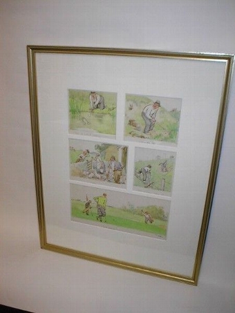 Framed Colour Golfing Sketch by Frank Reynolds