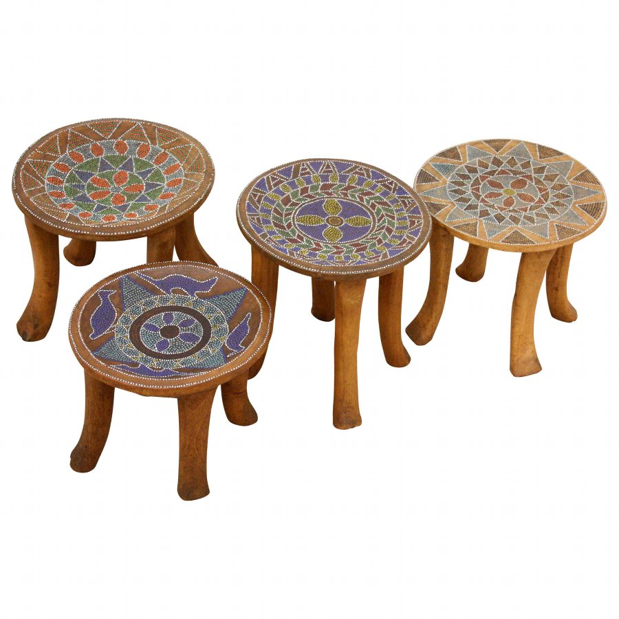 Set of 4 African Stools