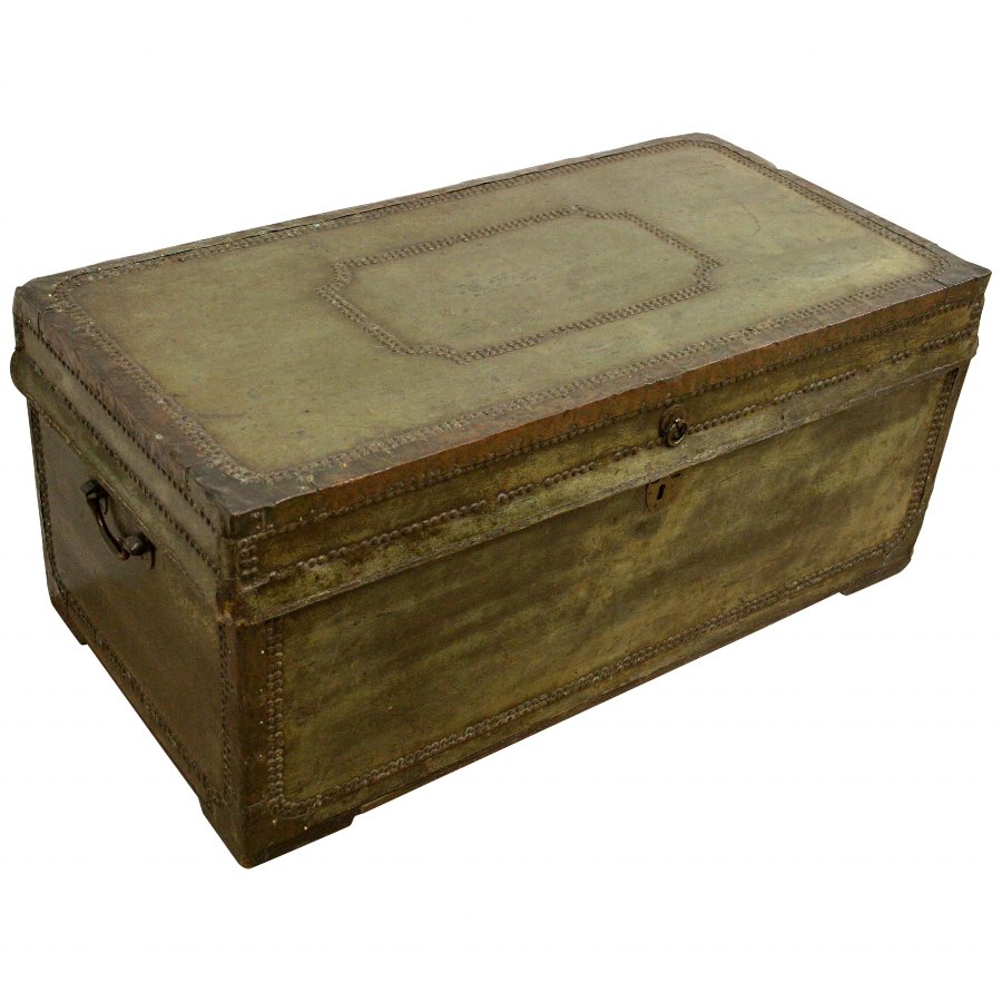 Chinese Leather Covered Camphor Wood Trunk