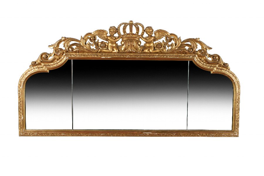 Carved Wood and Gilded Overmantel Mirror
