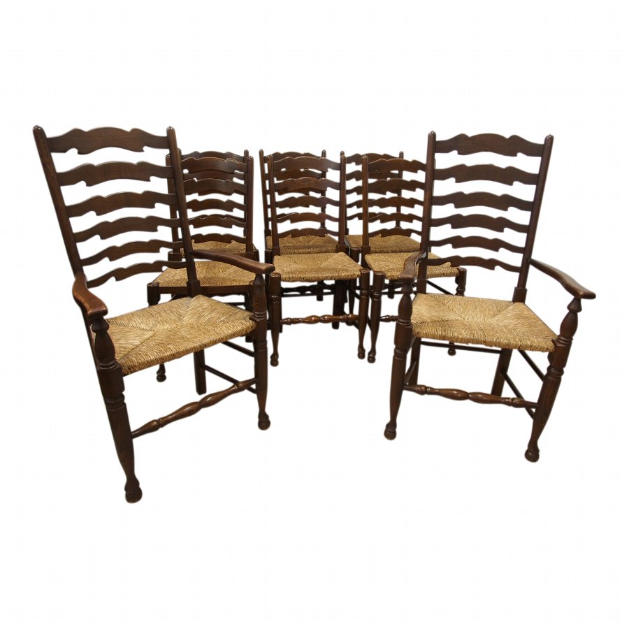 Set of 8 Oak Ladder Back Country Chairs