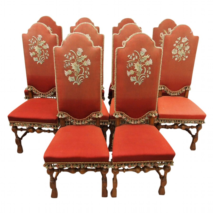Set of 10 Oak Dining Chairs by Whytock and Reid