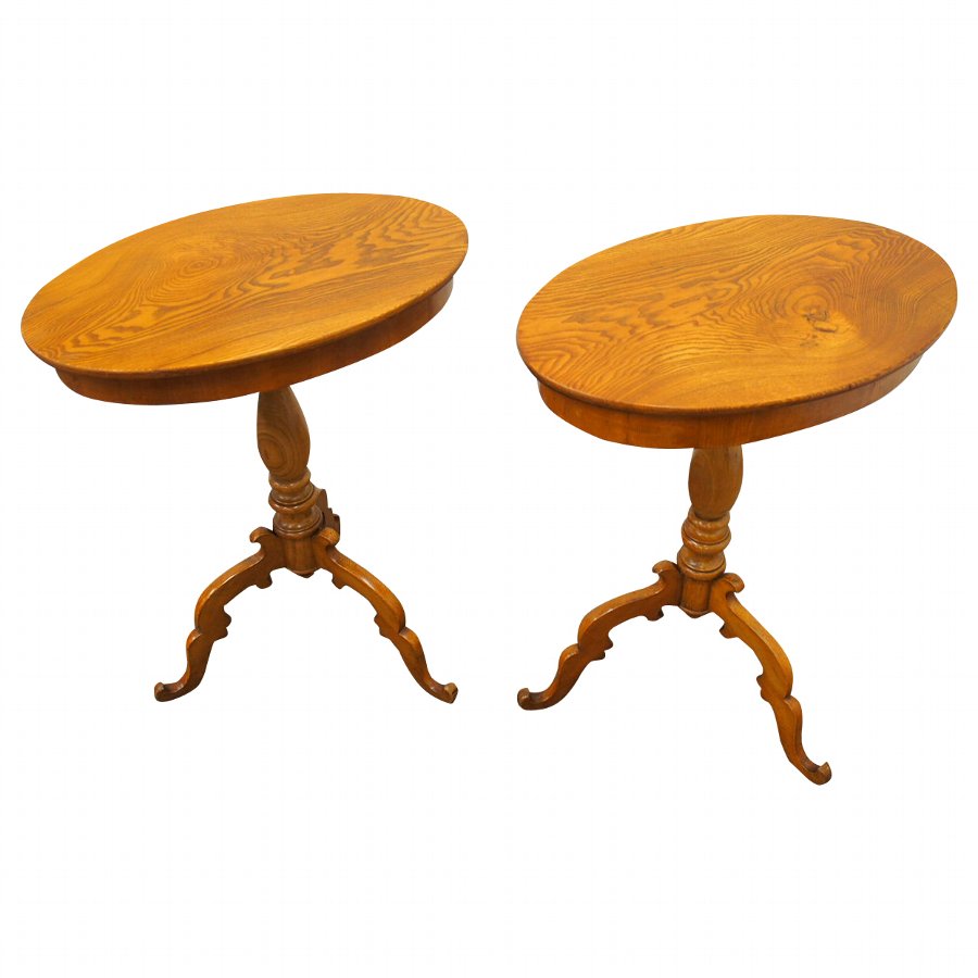 Rare Pair of Elm Occasional Tables