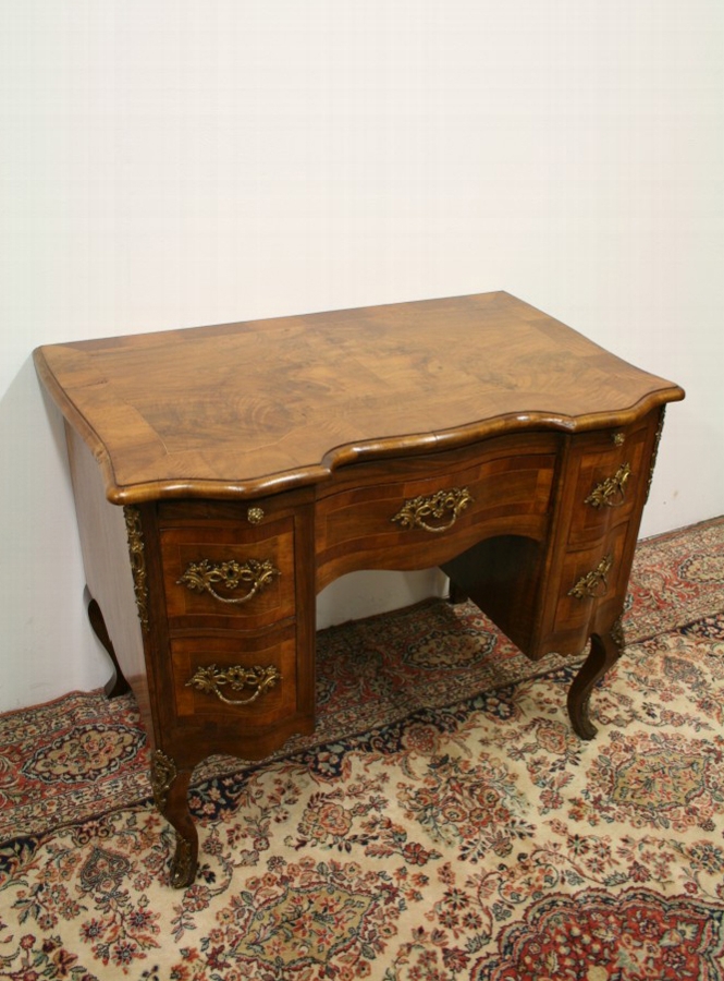 French Serpentine Inlaid Walnut Desk
