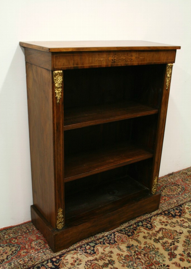 Victorian Marquetry Inlaid Walnut Open Bookcase