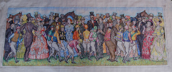 A crowd scene at Royal Ascot Ladies Day with Jockeys walking to the paddock