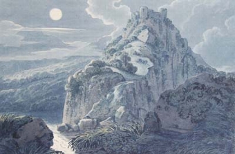 A Ruined Castle on an Outcrop by Moonlight in the Scottish Highlands