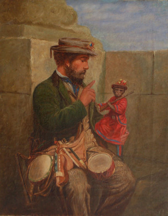 A Troubadour resting with his Capuchin monkey, 19th Century